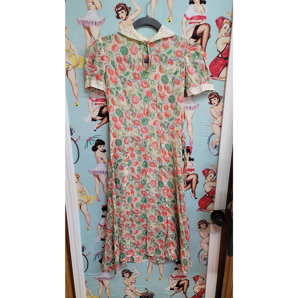 XXS collared cotton day dress c1930s AS IS